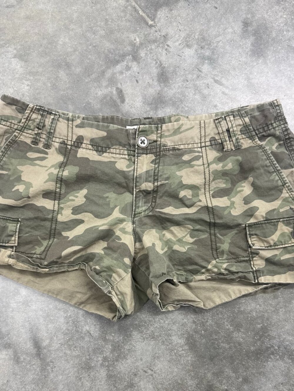 Camo Cargo Shorts Button Flap Pockets Green Brown